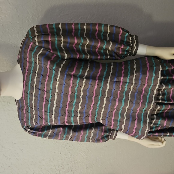 Vtg COLOURS 1980s Power Pastel Striped Drop Waist Skirt Bow Top Set - Picture 3 of 16